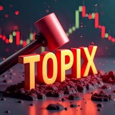 TOPIXを金づちでたたいているイラスト
